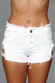 White Denim Short With Belt Buckle Side Accent - Spicy and Sexy