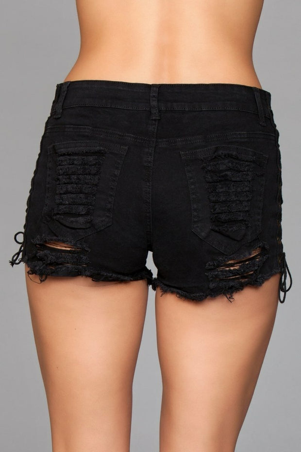 J5BK Looped In Distressed Shorts - Black - Spicy and Sexy
