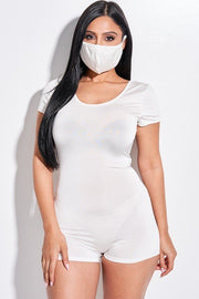 Solid Short Sleeve Scoop Neck Romper And Face Mask 2 Piece Set - Spicy and Sexy