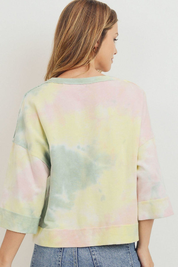 Tie Dyed 3/4 Sleeve Round Neck Top - Spicy and Sexy