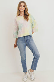 Tie Dyed 3/4 Sleeve Round Neck Top - Spicy and Sexy