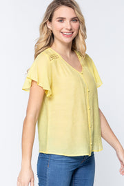 Short Ruffle Sleeve V-Neck Woven Top - Spicy and Sexy