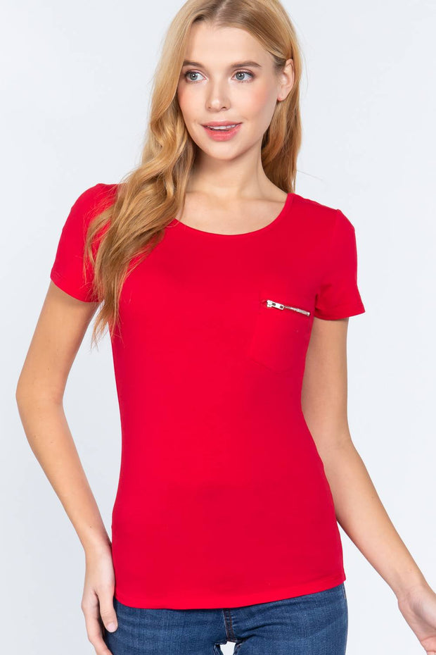Short Sleeve Top With Zipper Pocket - Spicy and Sexy
