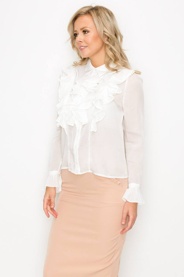 Ruffle Trim Long Sleeve Blouse - Spicy and Sexy