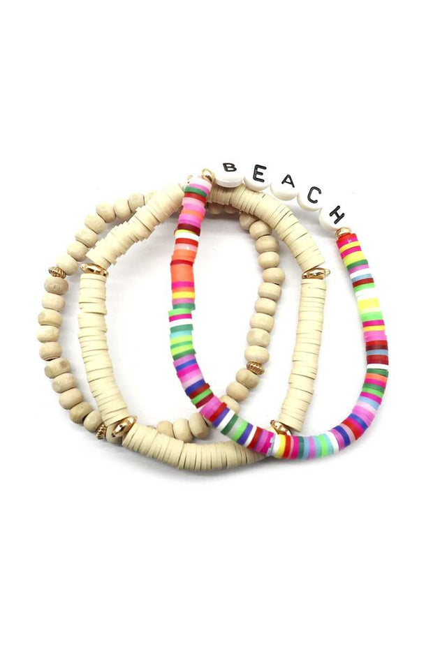 Fashion Wood Rubber Disc Bead Beach Letter Stretch Multi Bracelet - Spicy and Sexy