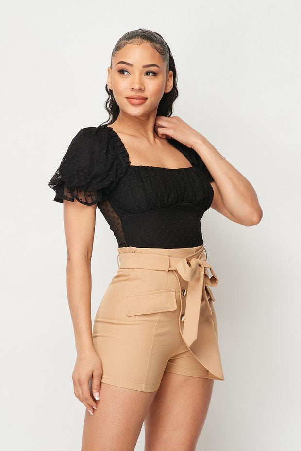 Luxe Polkadot Stretch Mesh Puff Sleeve Bodysuit - Spicy and Sexy