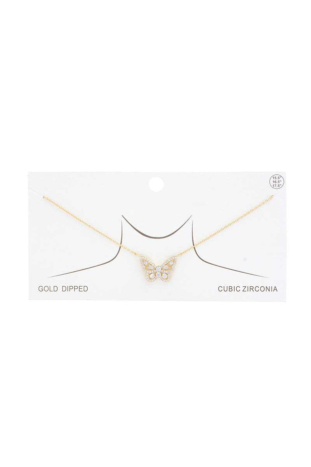 Rhinestone Butterfly Charm Gold Dipped Necklace - Spicy and Sexy