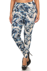Plus Size Floral Print, Full Length Leggings In A Slim Fitting Style With A Banded High Waist - Spicy and Sexy