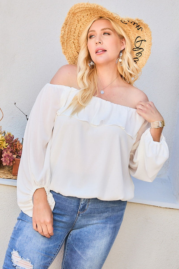 Off Shoulder Ruffle Bubble Sleeve Top - Spicy and Sexy