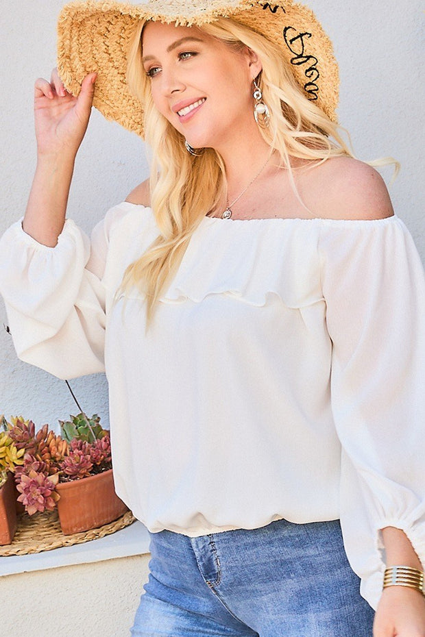Off Shoulder Ruffle Bubble Sleeve Top - Spicy and Sexy