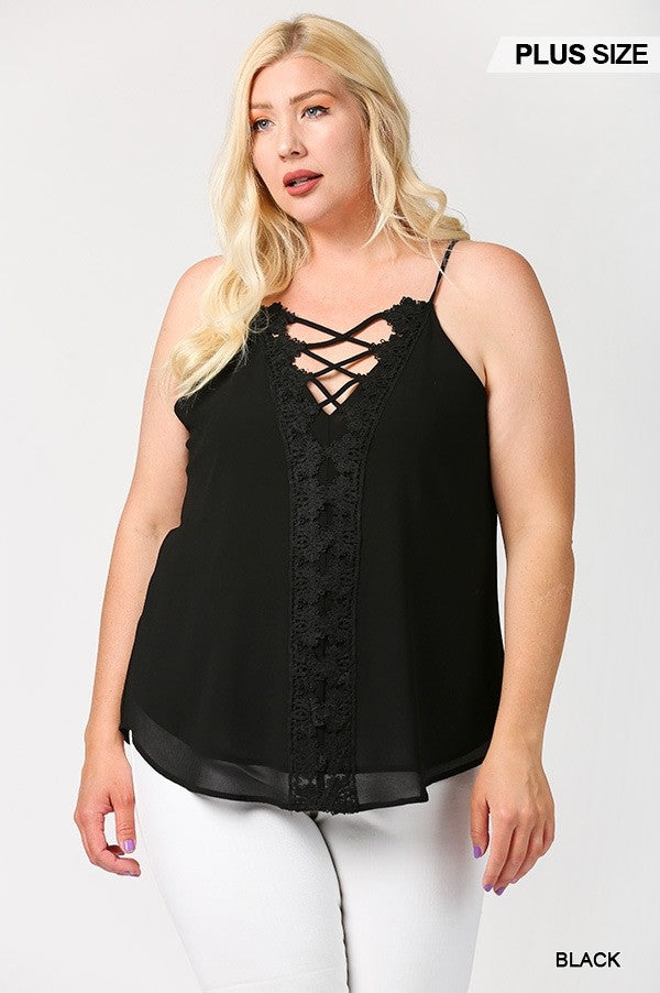 Plunging V-Neckline Lattice Top With Scalloped Lace - Spicy and Sexy