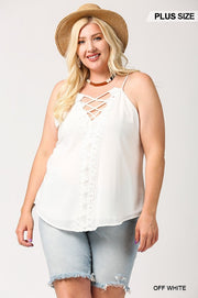 Plunging V-Neckline Lattice Top With Scalloped Lace - Spicy and Sexy