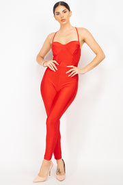 Solid Skinny Cinched Sweetheart Jumpsuit - Spicy and Sexy