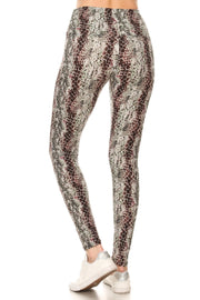 Yoga Style Banded Lined Snakeskin Printed Knit Legging With High Waist - Spicy and Sexy