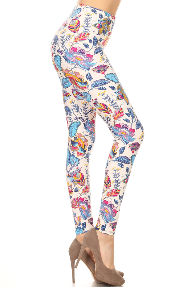 Floral Printed Lined Knit Legging With Elastic Waistband - Spicy and Sexy