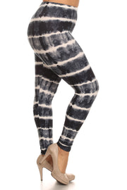 Plus Size Tie Dye Print, Full Length Leggings In A Fitted Style With A Banded High Waist - Spicy and Sexy
