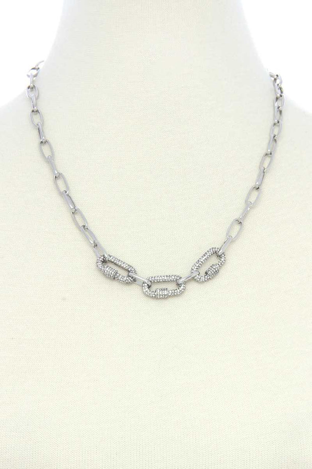 3 Screw Lcok Rhinestone Charm Oval Link Metal Necklace - Spicy and Sexy