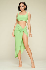 Summer Days Solid Crop Top & Split Thigh Twist Slit Skirt Set - Spicy and Sexy