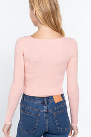 V-Neck Front Knotted Crop Sweater - Spicy and Sexy