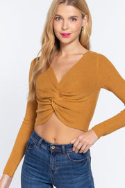 V-Neck Front Knotted Crop Sweater - Spicy and Sexy