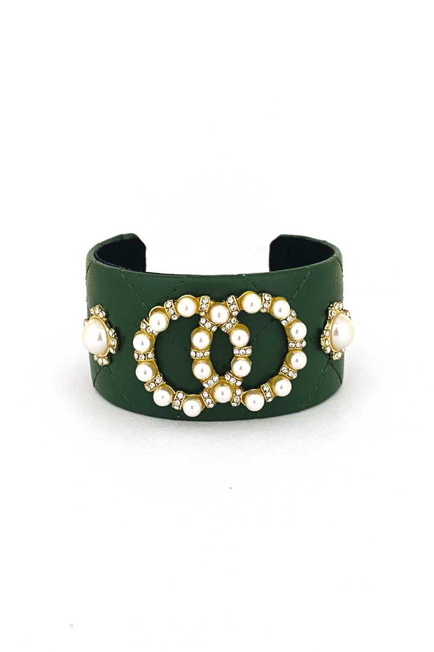 Fashion Pearl Double Round Studded Faux Leather Cuff Bracelet - Spicy and Sexy