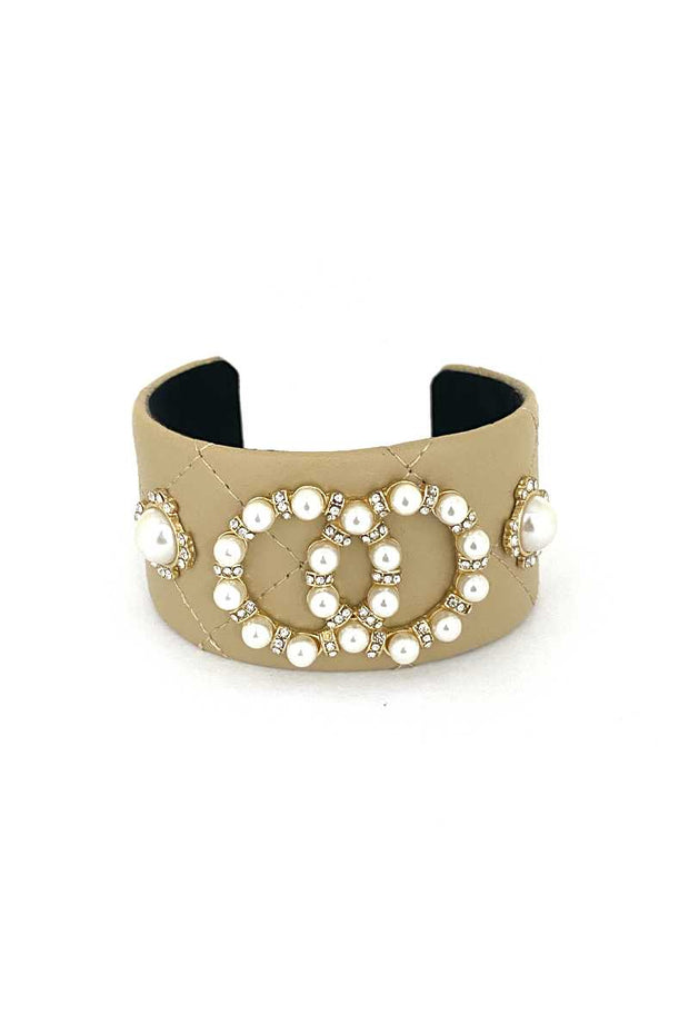 Fashion Pearl Double Round Studded Faux Leather Cuff Bracelet - Spicy and Sexy