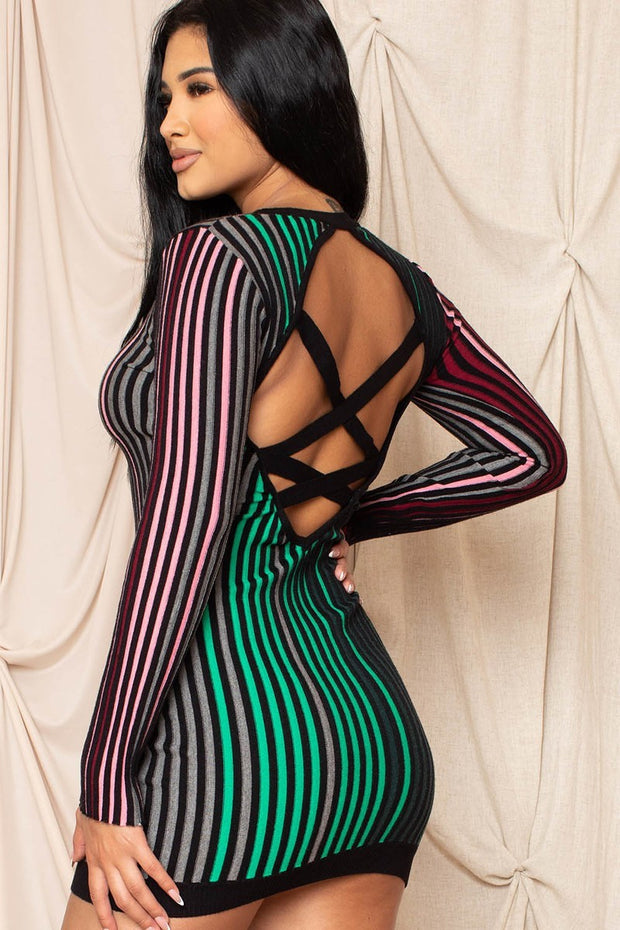 Multi-Color Striped Ribbed Dress - Spicy and Sexy