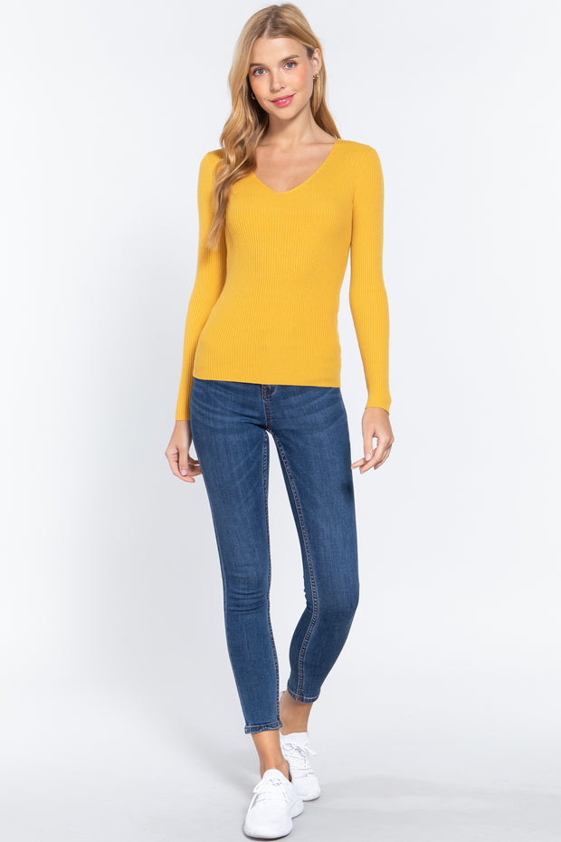 V-Neck Viscose Rib Sweater - Spicy and Sexy