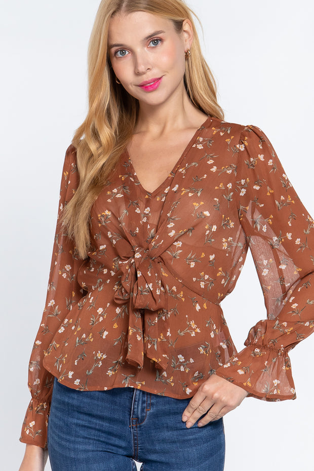 Ruffle Sleeve Peplum Print Woven Top - Spicy and Sexy