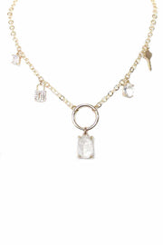 Metal Chain Crystal Stone Lock And Key Dangle Necklace - Spicy and Sexy