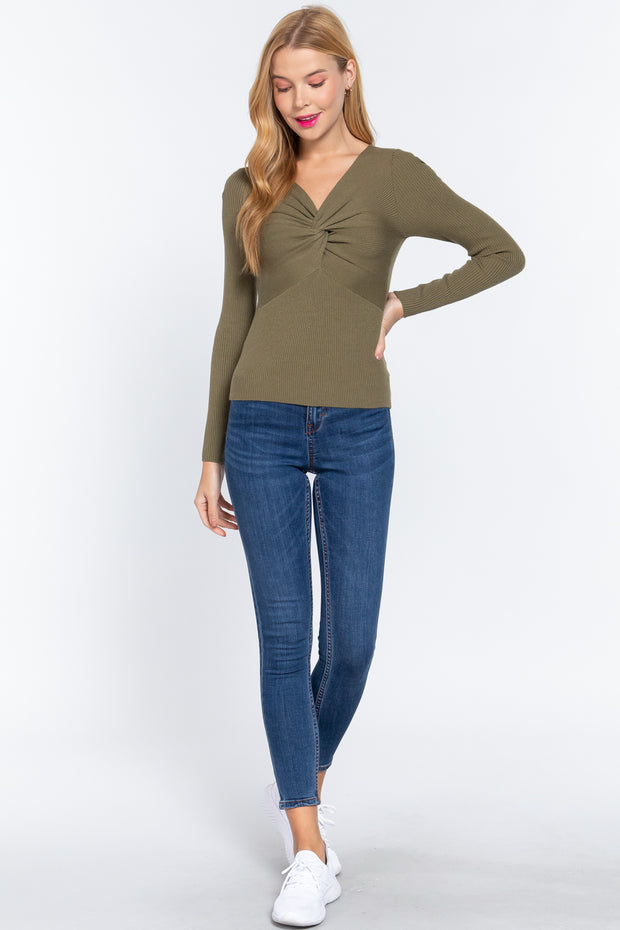 Long Sleeve V-Neck Knotted Sweater - Spicy and Sexy