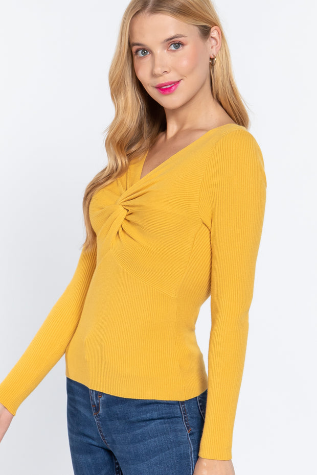 Long Sleeve V-Neck Knotted Sweater - Spicy and Sexy