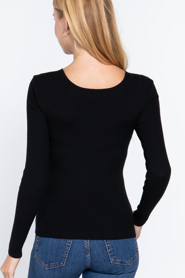 Long Sleeve V-Neck Knotted Sweater - Spicy and Sexy