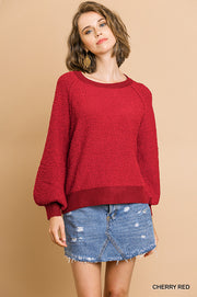 Puff Sleeve Boat Neck Sweater - Spicy and Sexy
