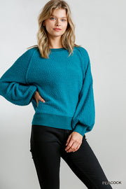 Puff Sleeve Boat Neck Sweater - Spicy and Sexy