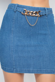 High-rise Belted Chain Denim Skirt - Spicy and Sexy