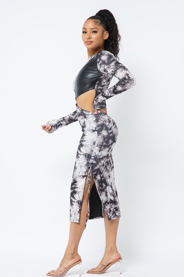 Tie Dye Long Sleeve Midi Dress - Spicy and Sexy
