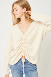 A V-Neckline Drawstring Ruched Top - Spicy and Sexy