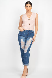 Rhinestones Ripped-Front Denim Jeans - Spicy and Sexy