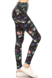 Long Yoga Style Banded Lined Floral Printed Knit Legging With High Waist - Spicy and Sexy