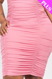 Plus Size Double Ruched Front And Ruched Back Detail Mini Dress - Spicy and Sexy