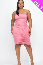 Plus Size Double Ruched Front And Ruched Back Detail Mini Dress - Spicy and Sexy
