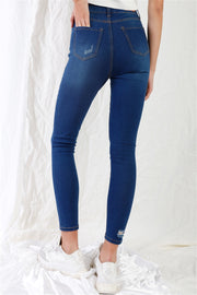 Dark Blue High-Waisted With Rips Skinny Denim Jeans - Spicy and Sexy