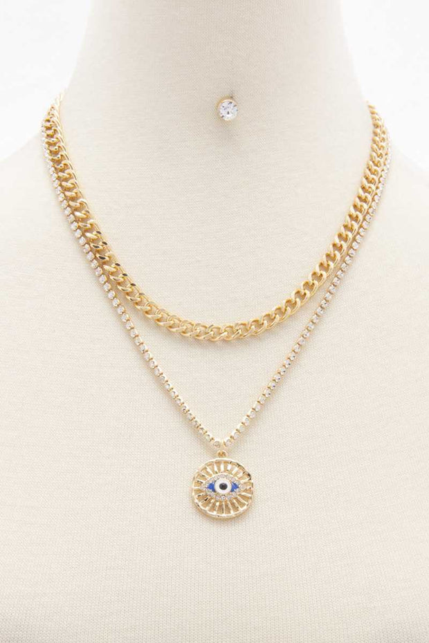 Eye Charm Rhinestone Layered Necklace - Spicy and Sexy