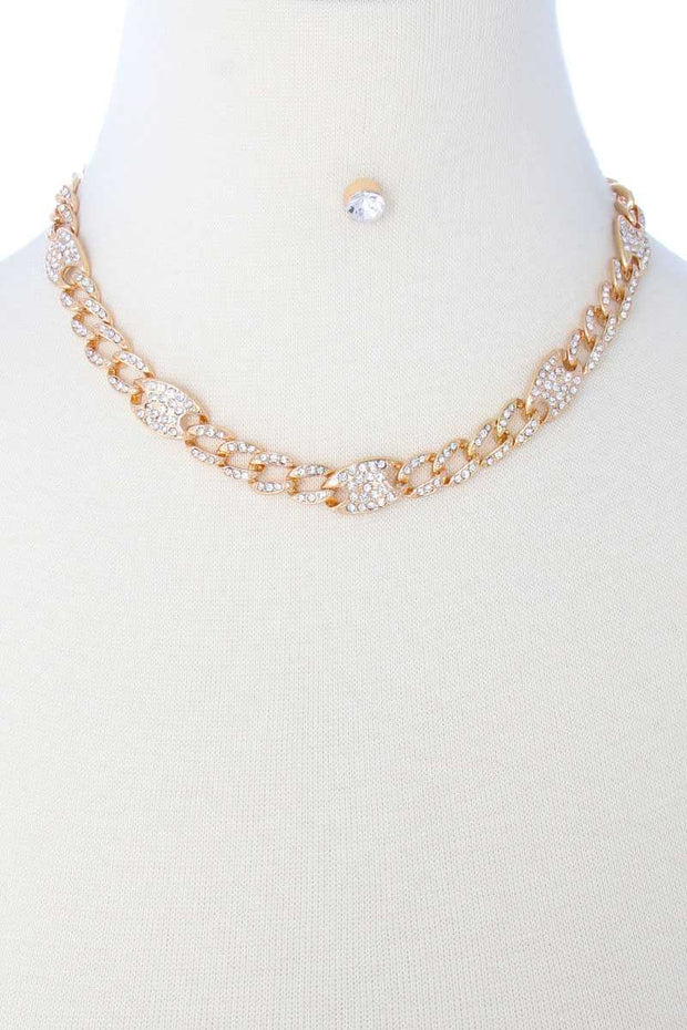 Rhinestone Pave Chain Necklace Earring Set - Spicy and Sexy