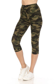 Multi-Color Print, Cropped Capri Leggings In A Fitted Style With A Banded High Waist - Spicy and Sexy
