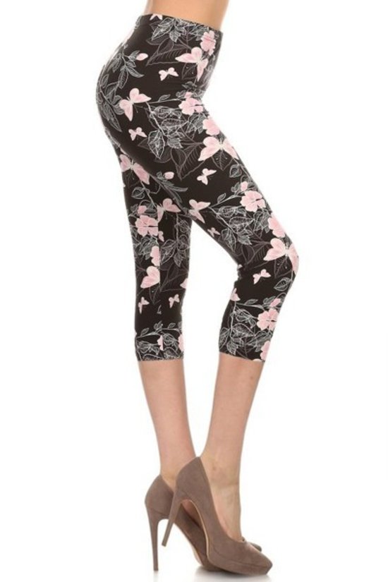 Multi-Color Print, Cropped Capri Leggings In A Fitted Style With A Banded High Waist - Spicy and Sexy