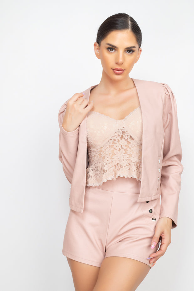 Side Button Detailed Jacket & Shorts Set - Spicy and Sexy