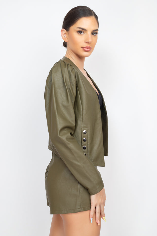 Side Button Detailed Jacket & Shorts Set - Spicy and Sexy