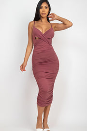 Cross Wrap Ruched Midi Dress - Spicy and Sexy